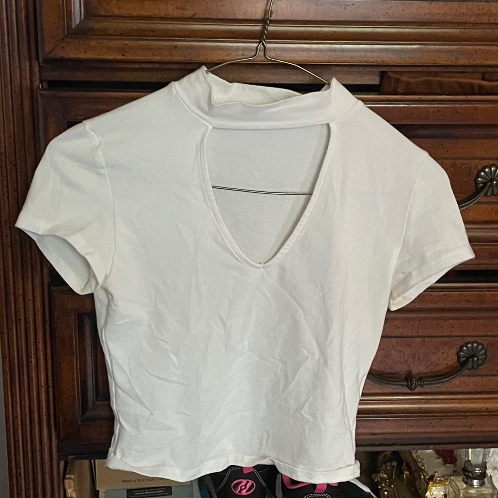 white crop top with chest cut out
